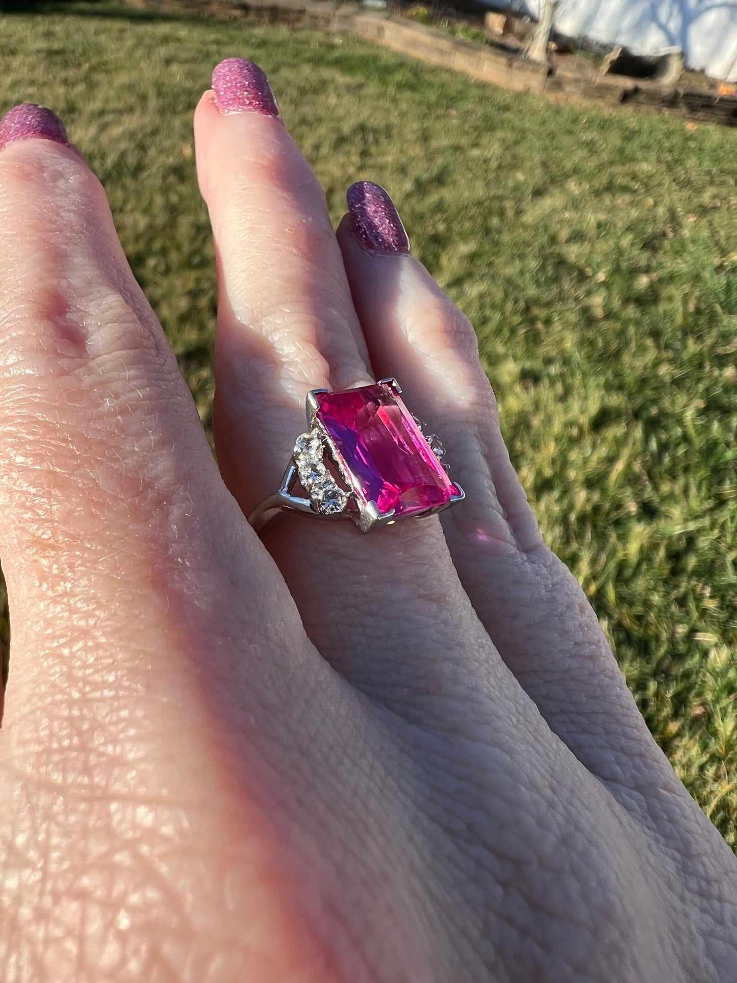 Vintage White Gold  Fancy Cut Pink Sapphire Ring