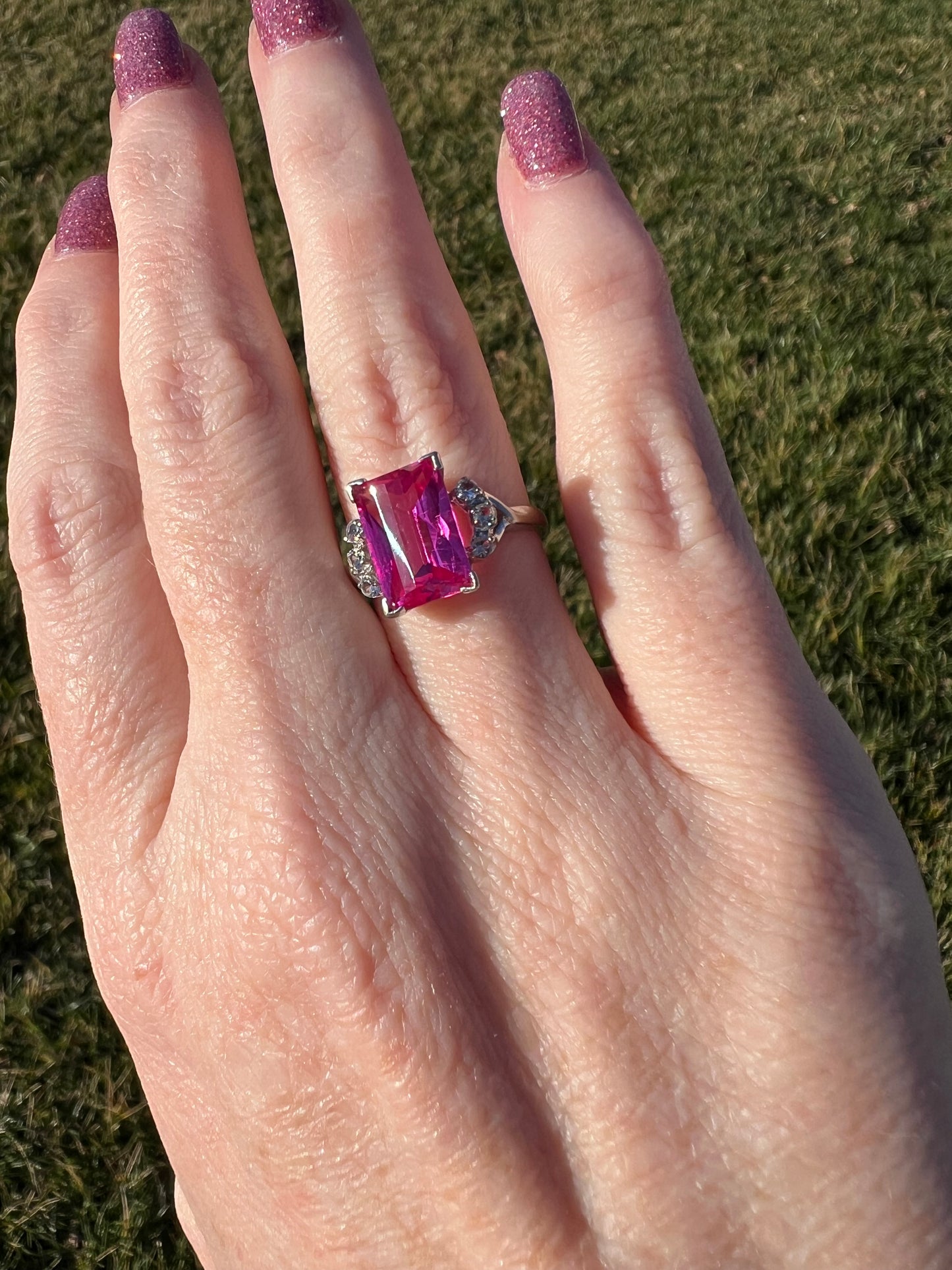 Vintage White Gold  Fancy Cut Pink Sapphire Ring