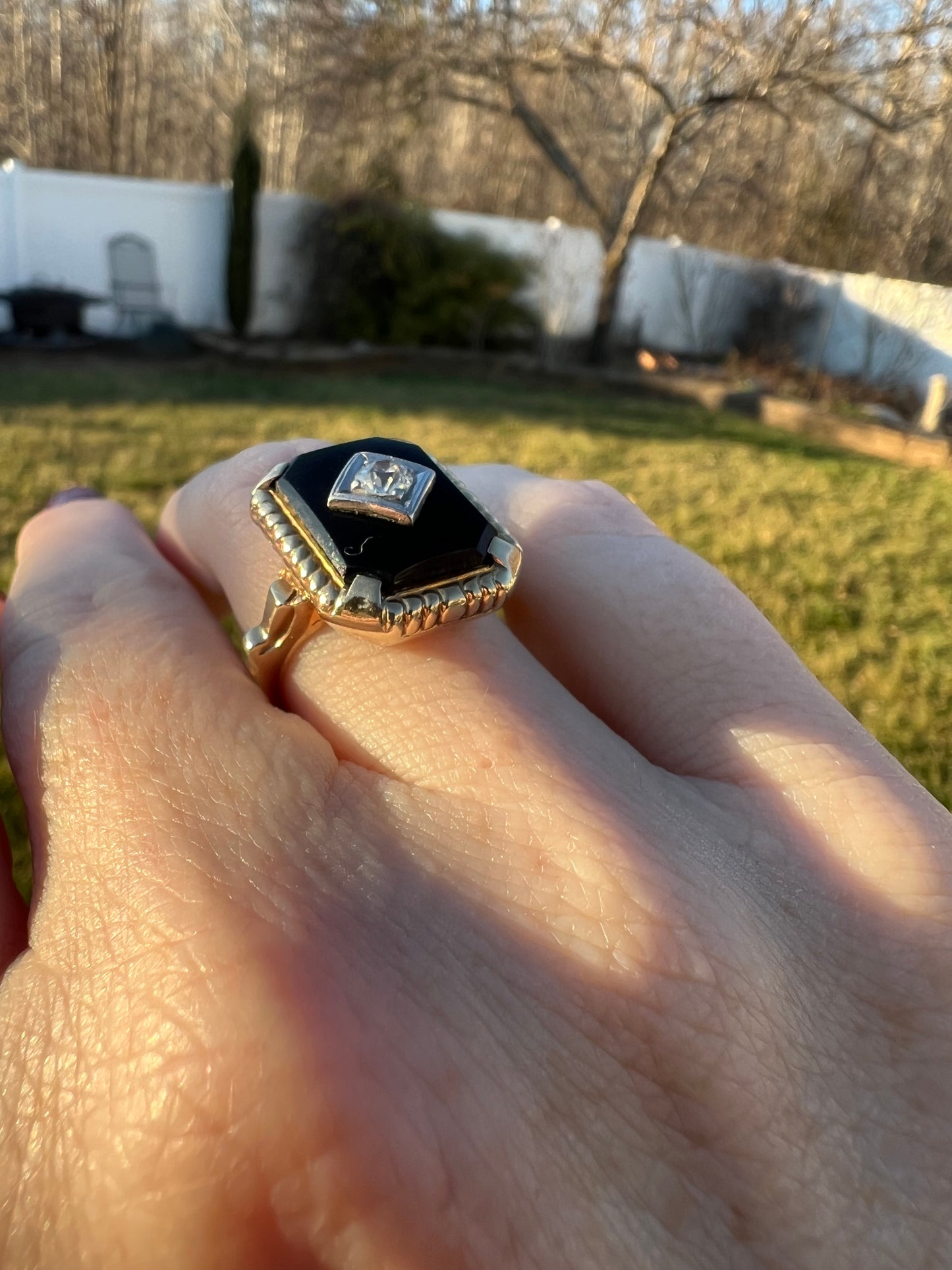 Onyx and diamond ring