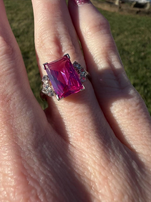 Vintage White Gold  Fancy Cut Pink Sapphire Ring